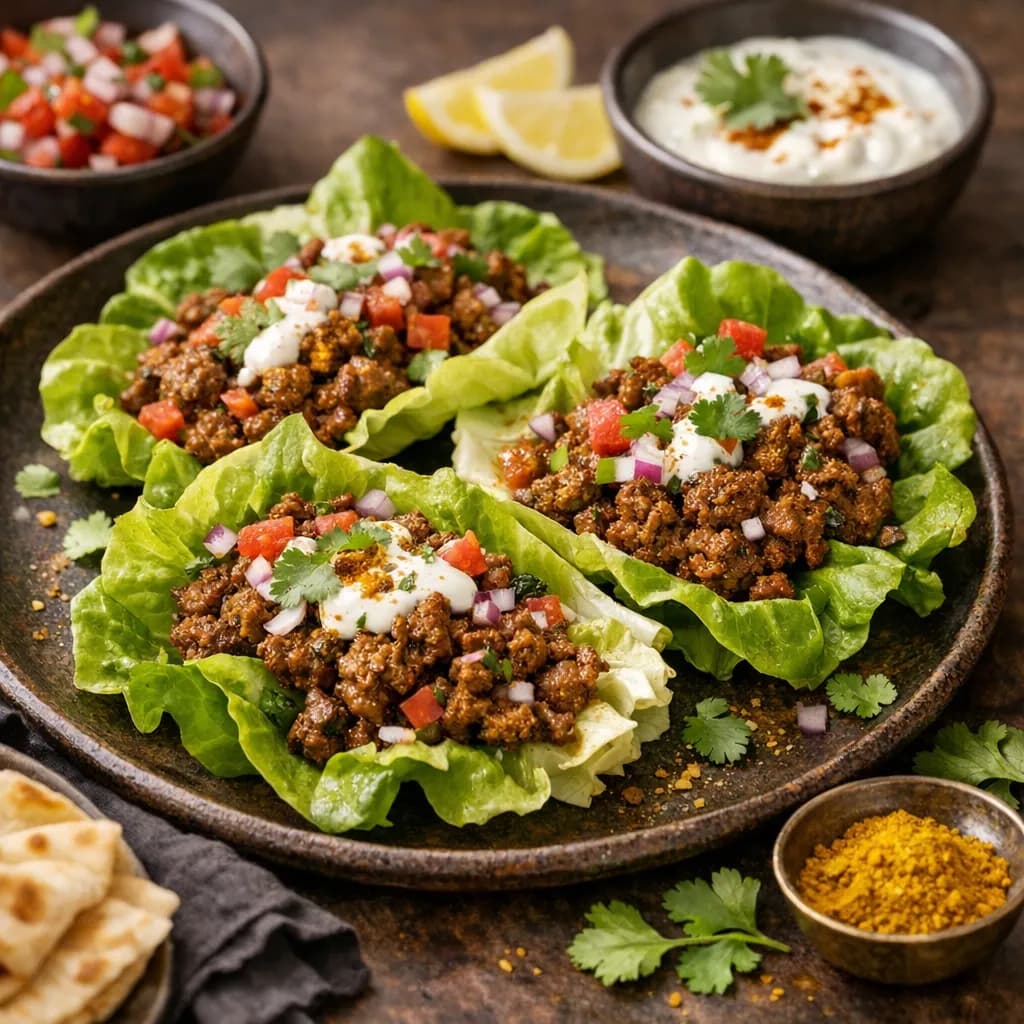 Indian Style Spiced Beef Lettuce Wraps