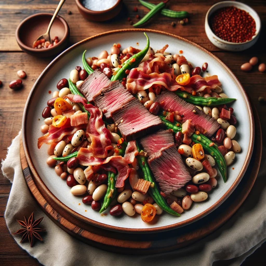 Insalata di Manzo e Pancetta con Fagioli e Cactus Piccante