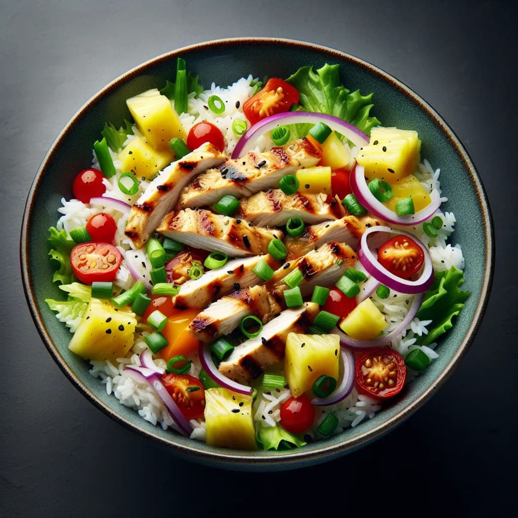 Insalata di Pollo, Ananas e Peperoni con Riso Basmati