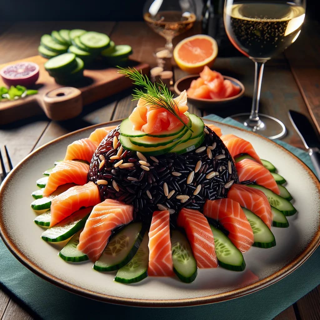 Insalata di Salmone con Riso Nero e Cetriolo