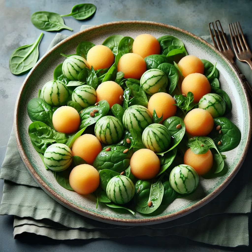 Insalata di Spinaci con Sfere di Melone