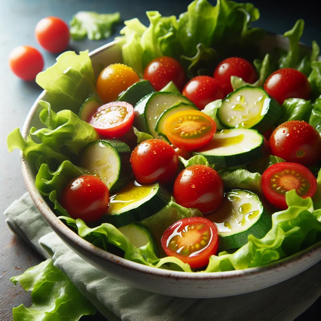 Insalata di lattuga e zucchine crude con pomodorini