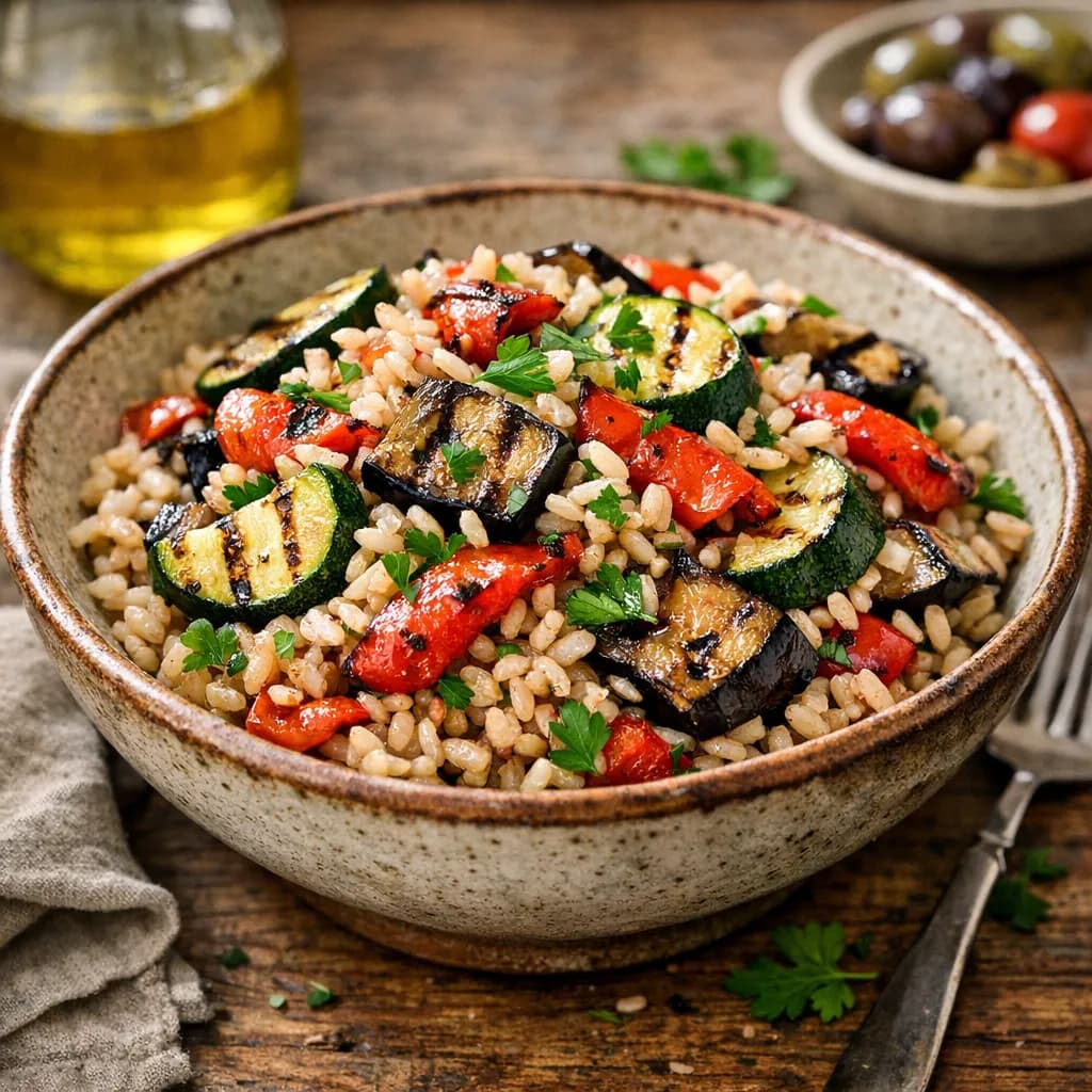 Insalata di riso integrale con verdure grigliate