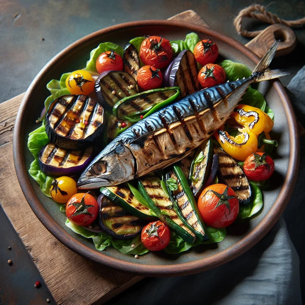 Insalata di sgombro e verdure grigliate