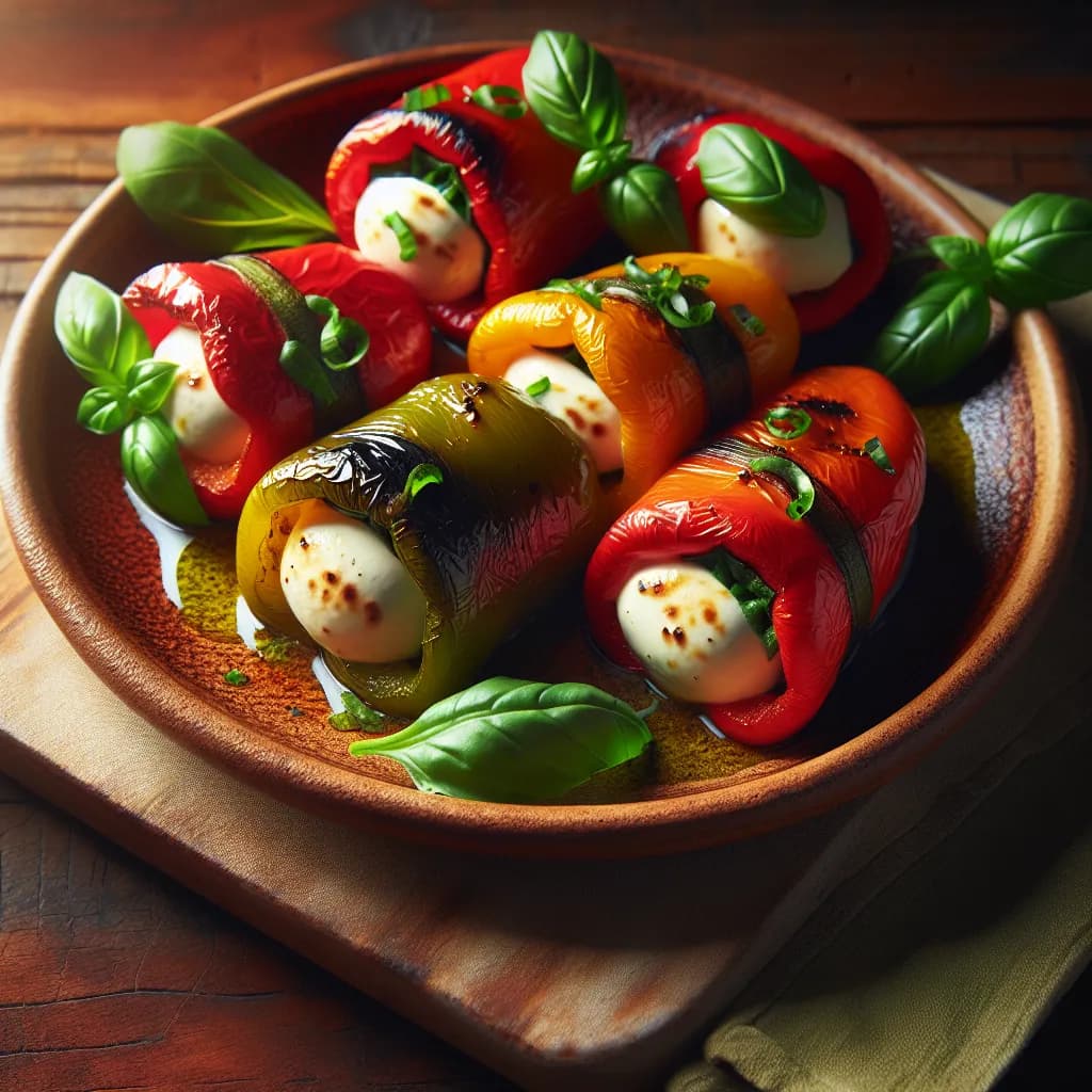 Involtini di Peperoni con Mozzarella e Basilico
