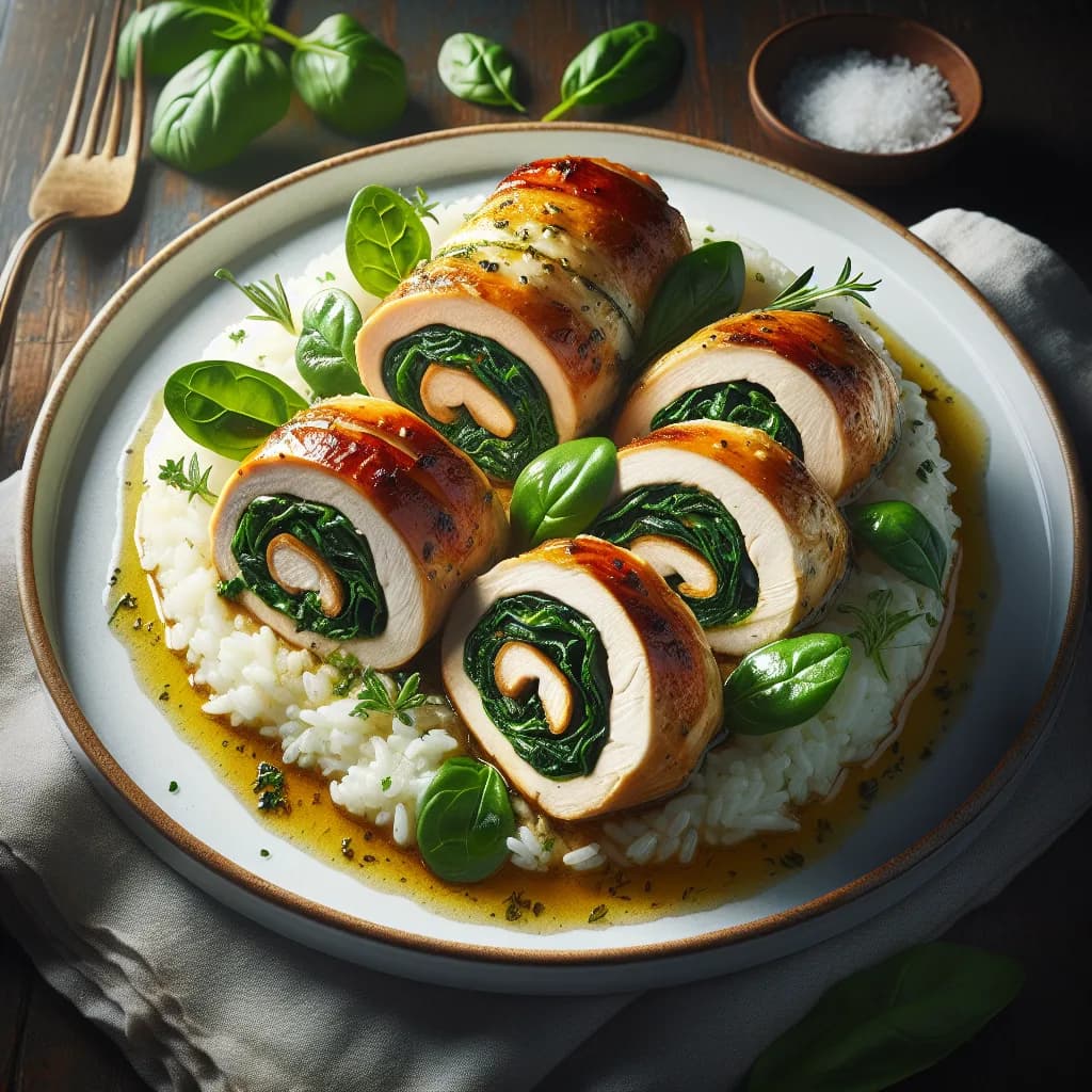 Involtini di Pollo e Spinaci su Letto di Riso