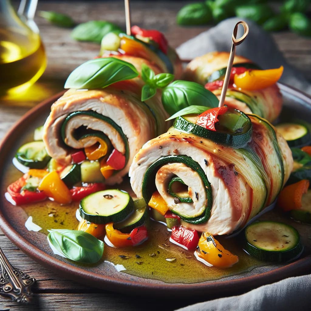 Involtini di pollo con zucchine e peperoni