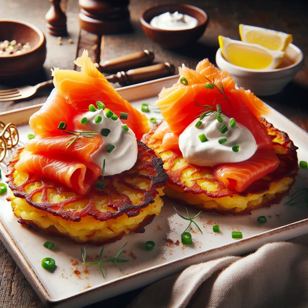 Irish Potato Cakes with Smoked Salmon and Sour Cream