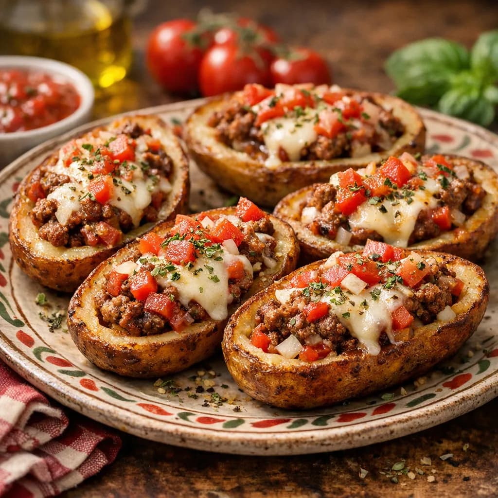Italian Meat and Cheese Stuffed Potato Skins