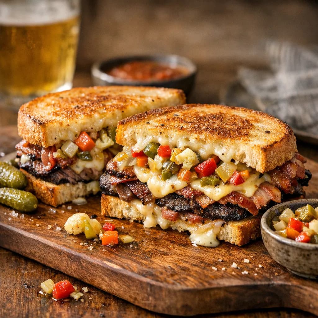 Italian Pancetta Brisket Melt with Giardiniera