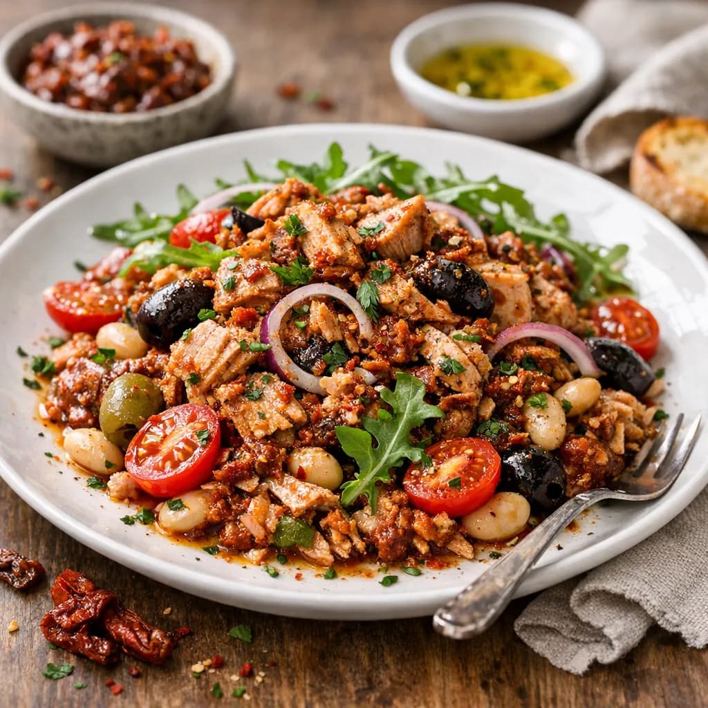 Italian Spicy Tuna Salad with Sun-Dried Tomato Pesto