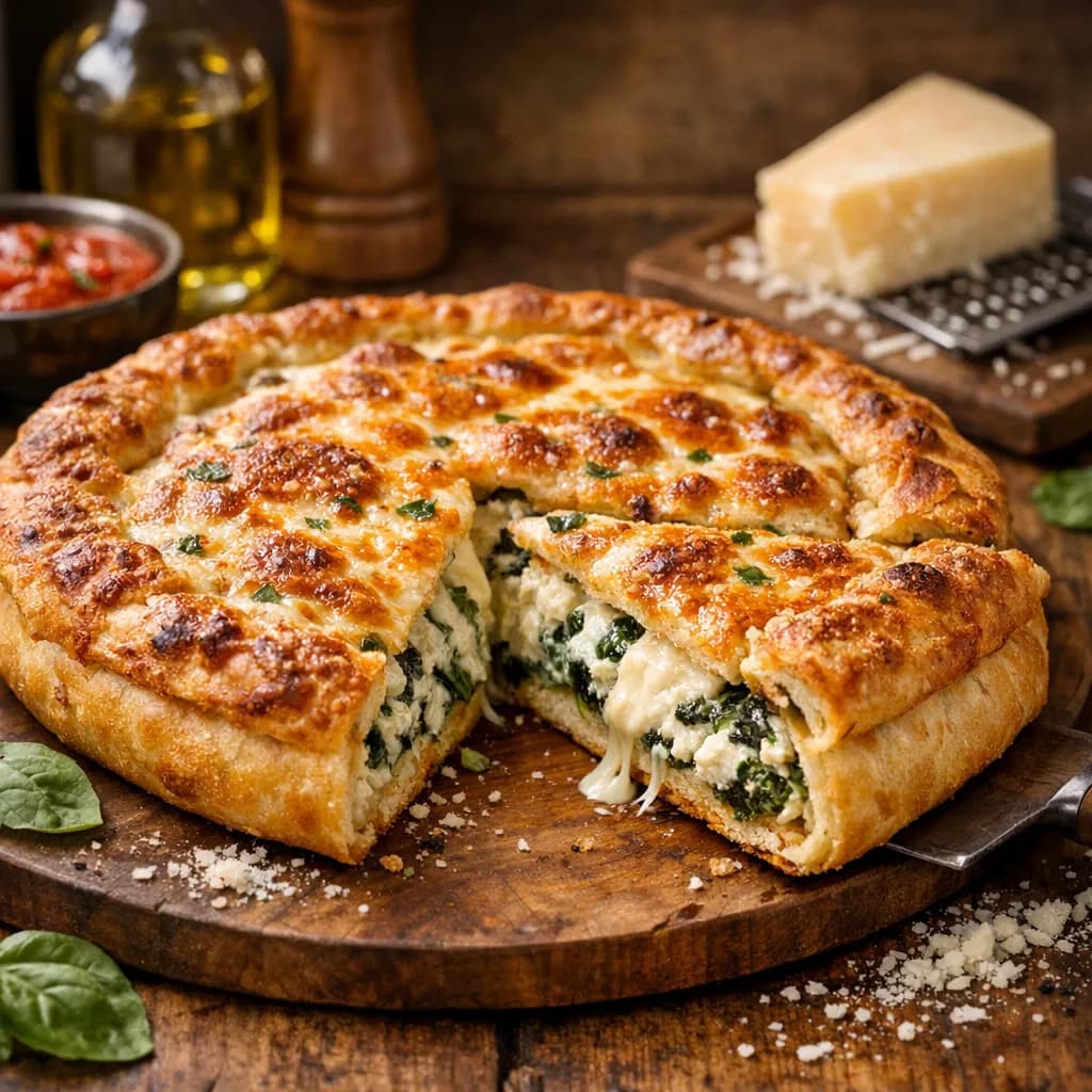 Italian Style Ricotta & Spinach Stuffed Double Crust Pizza