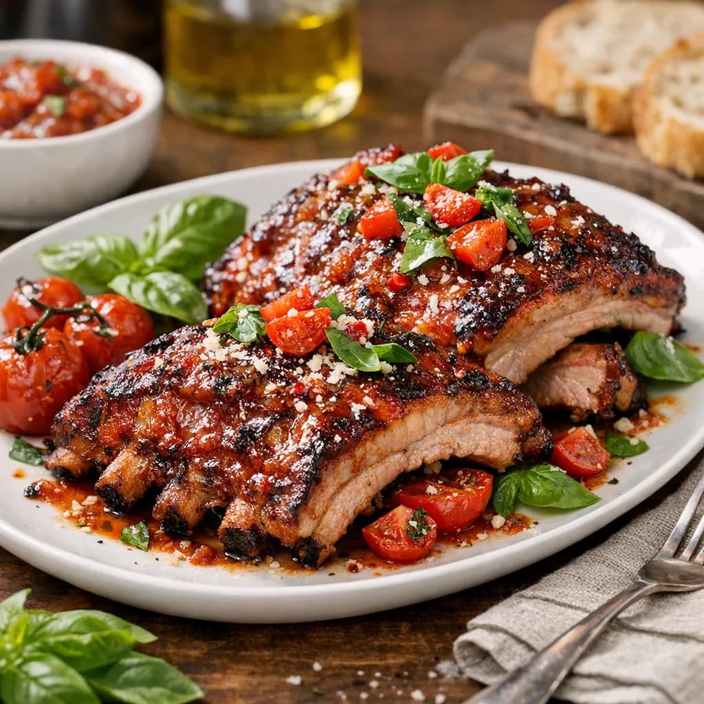 Italian-Style Baby Back Ribs with Tomato and Basil