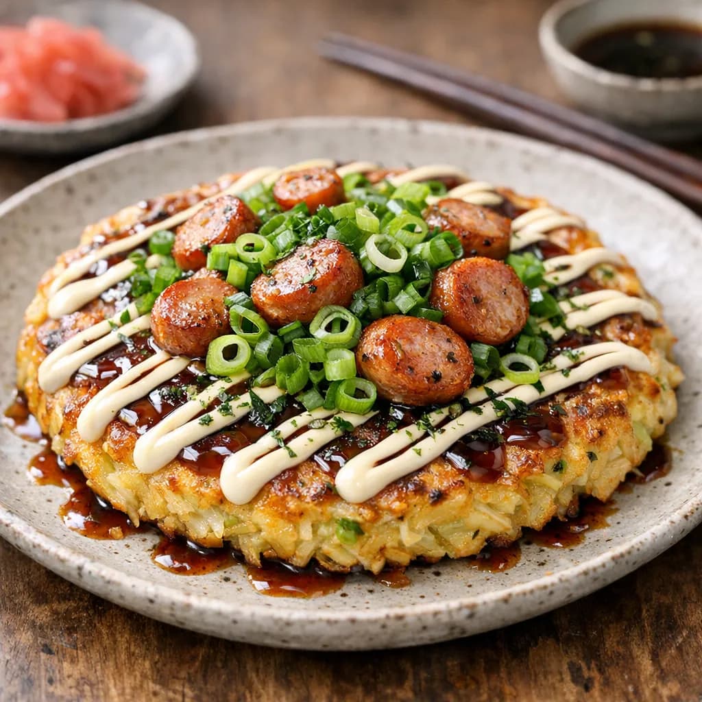 Japanese Okonomiyaki (Savory Cabbage Pancake)