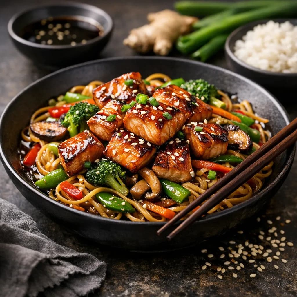 Japanese Teriyaki Salmon Stir Fry