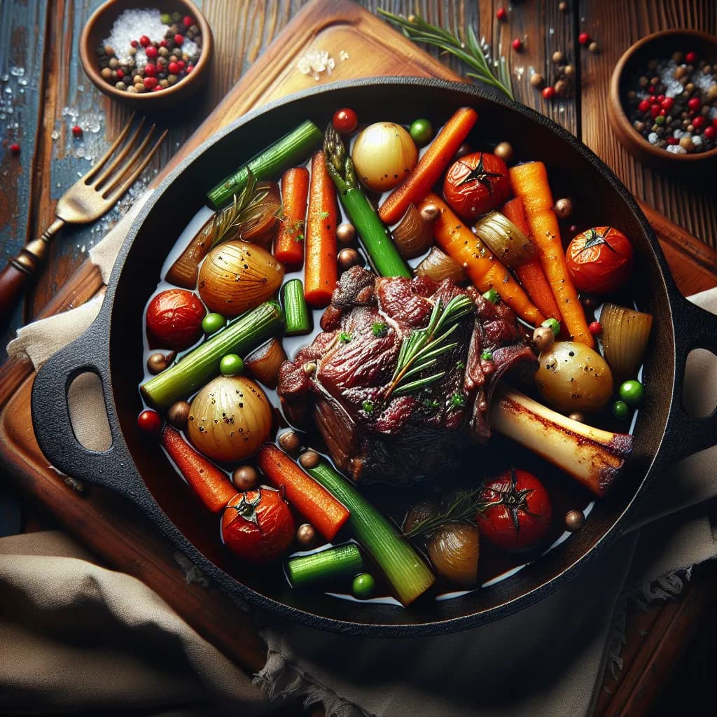 Jarret de bœuf braisé aux légumes