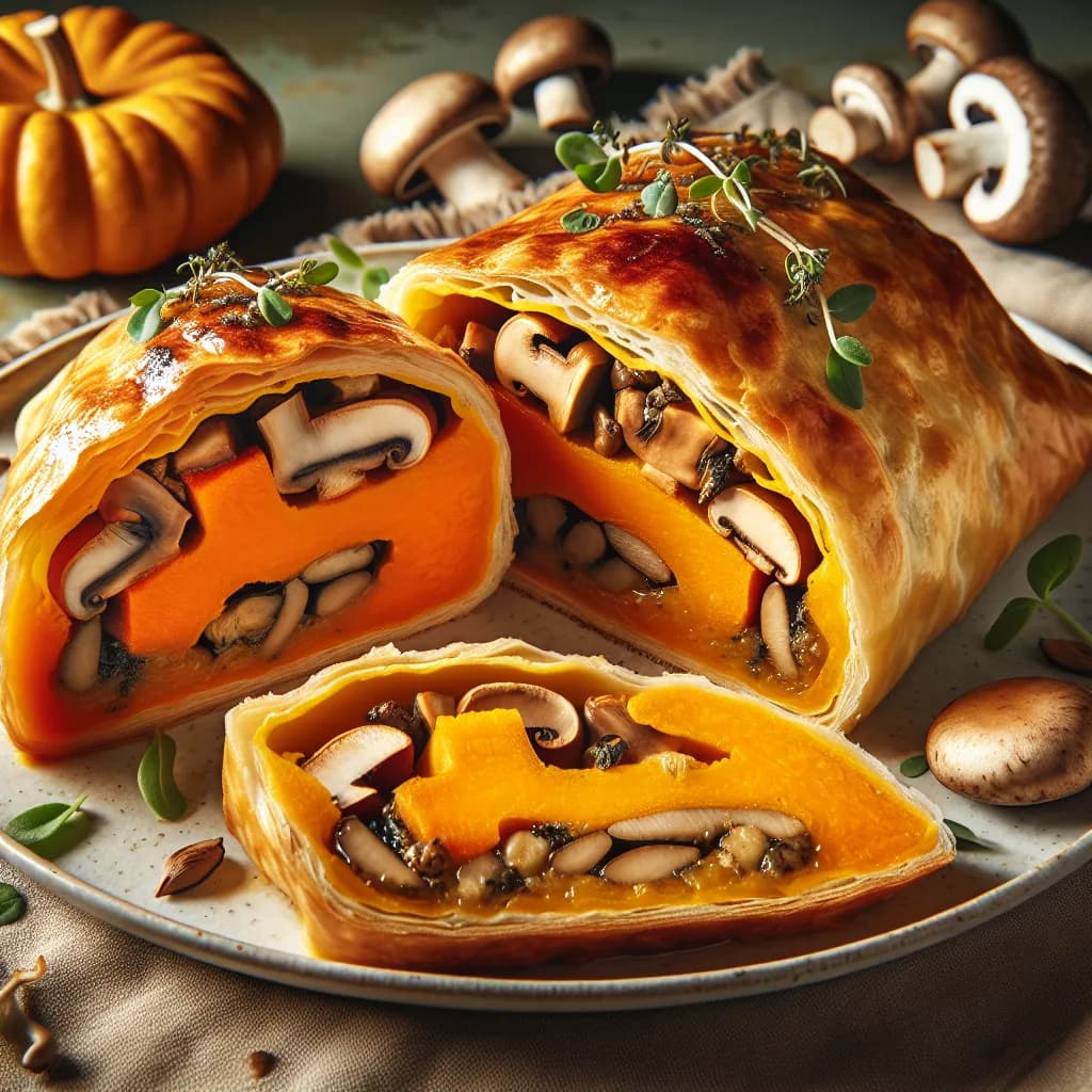 Kürbisstrudel mit Pilzen