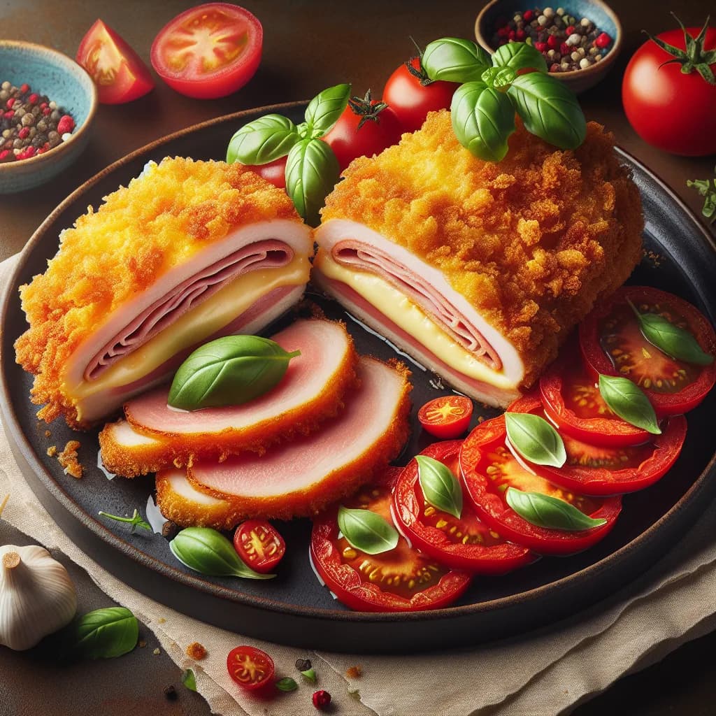 Kalbs-Cordon-Bleu mit Tomate und Basilikum