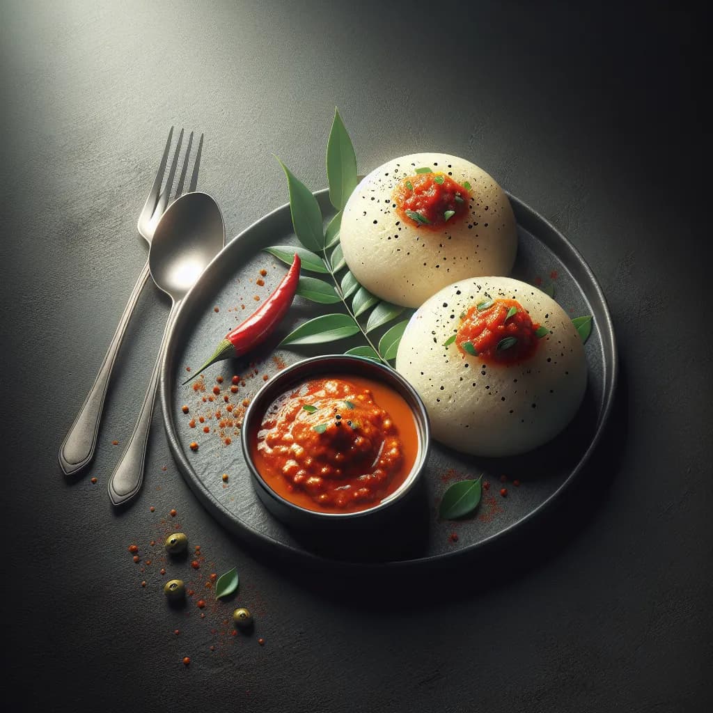 Kari Idly with Tomato Chutney