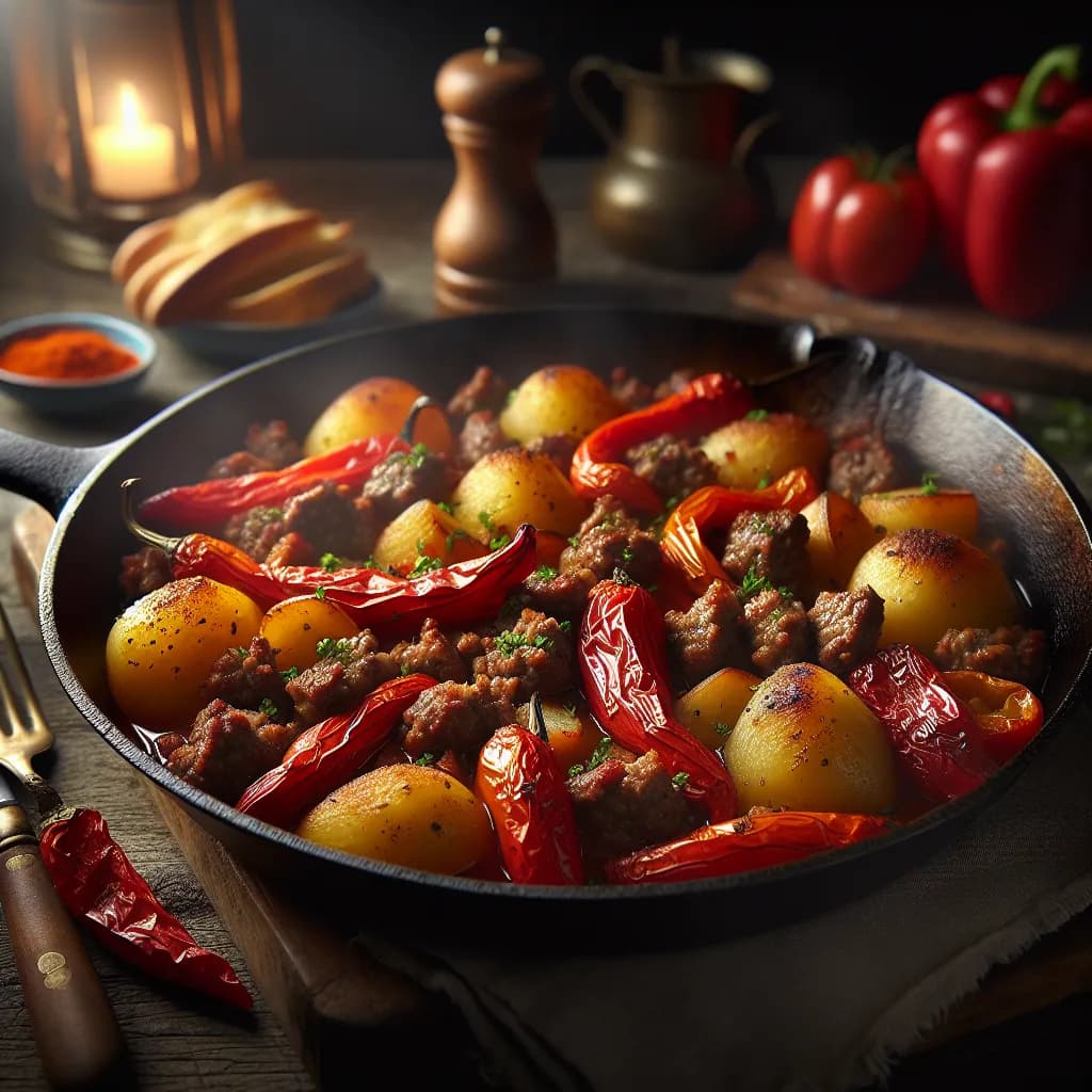 Kartoffel Hackfleisch Pfanne mit Paprika