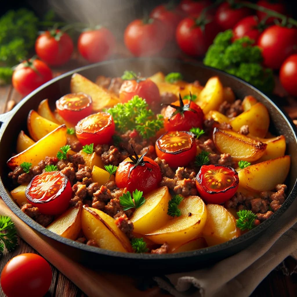 Kartoffel-Hackfleisch-Pfanne mit Tomaten