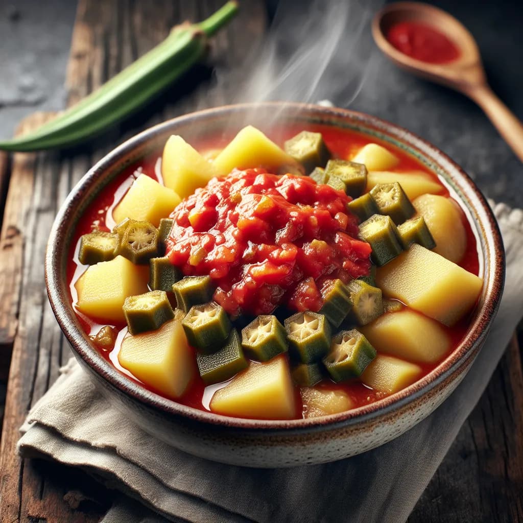 Kartoffel-Okra-Eintopf mit Tomatensauce