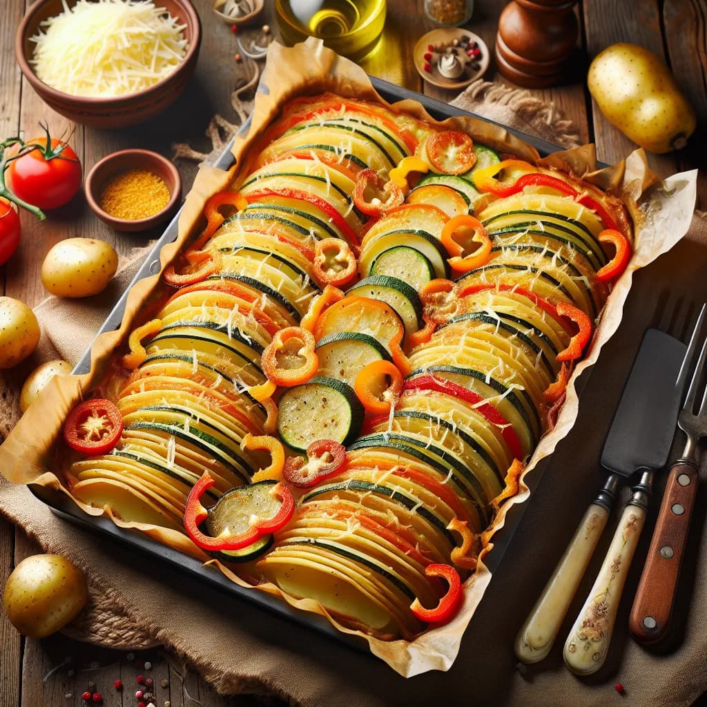 Kartoffelauflauf mit Gemüse und Käse
