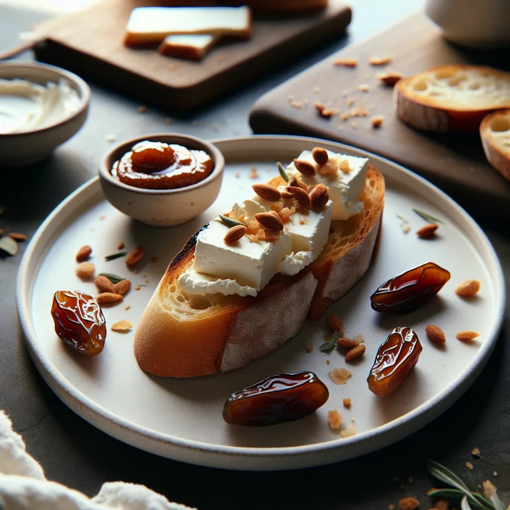 Kaymak Cheese and Date Paste Bruschetta