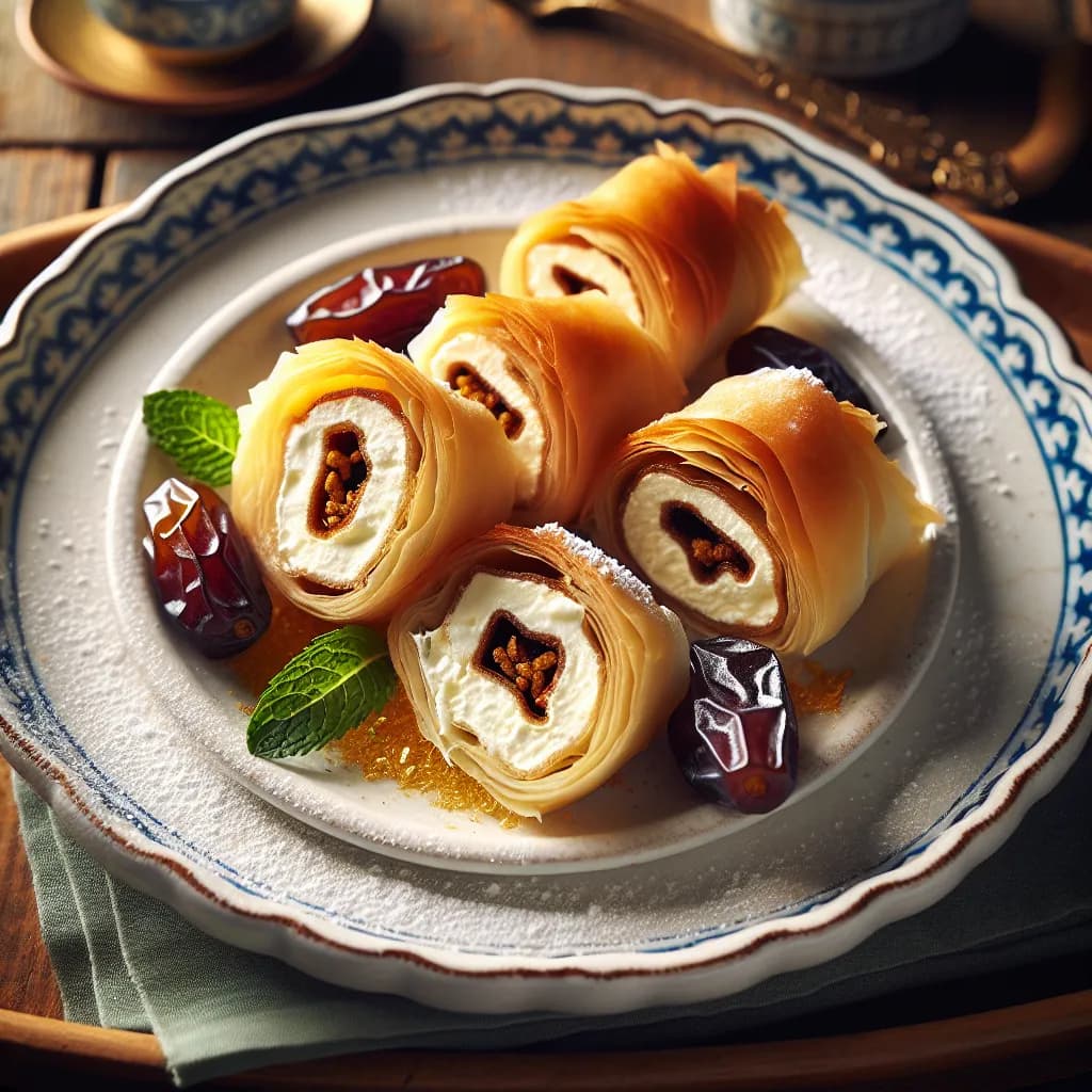 Kaymak Cheese and Date Paste Phyllo Rolls