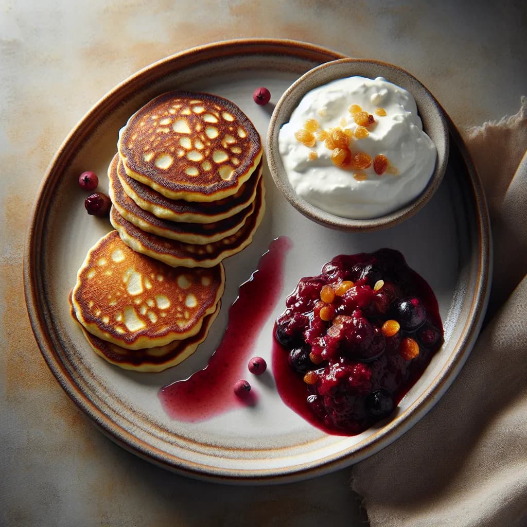 Kichererbsenmehl-Pfannkuchen mit Quark und Beerenkompott