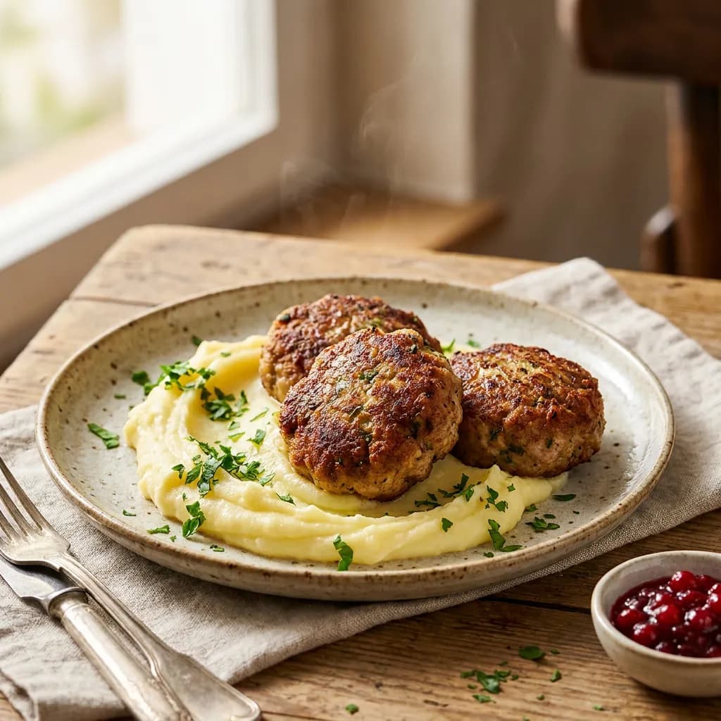 Klassische Fleischlaberl mit cremigem Erdäpfelpüree