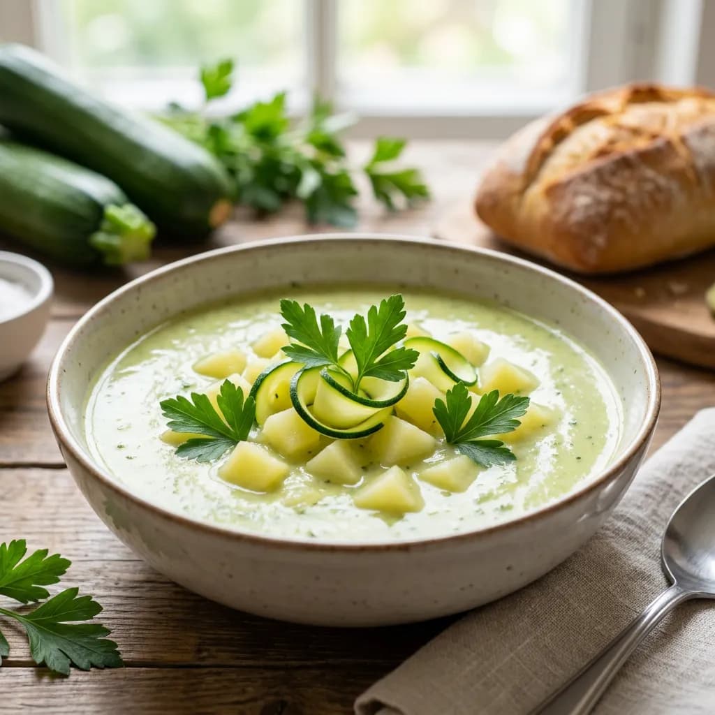 Klassische vegane Zucchinicremesuppe mit Kartoffeln