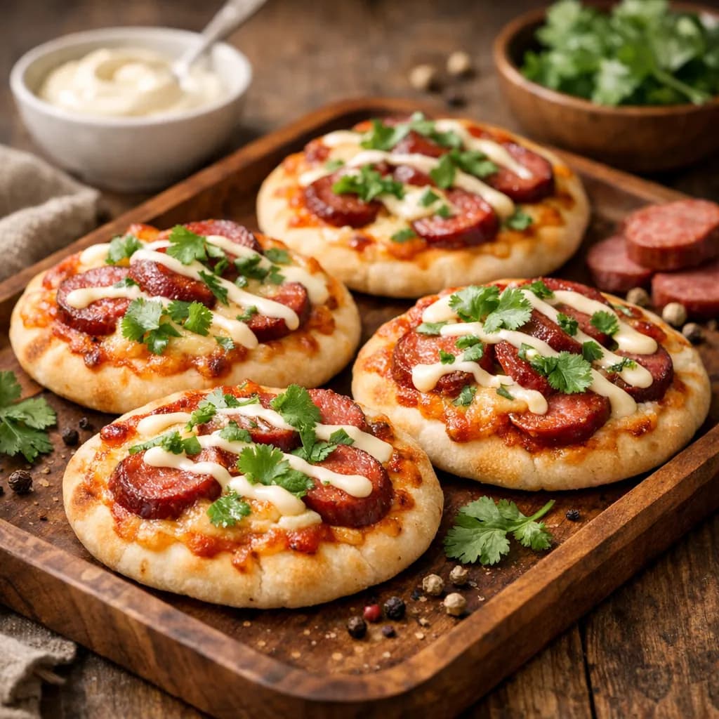 Kolbasa va Sirli Kashnichli Mini Pitsa