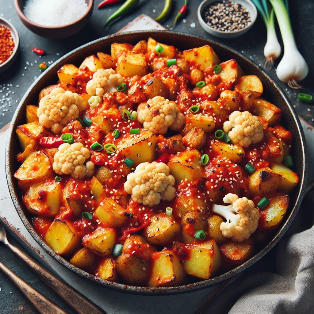 Korean Spicy Potato and Cauliflower Bake