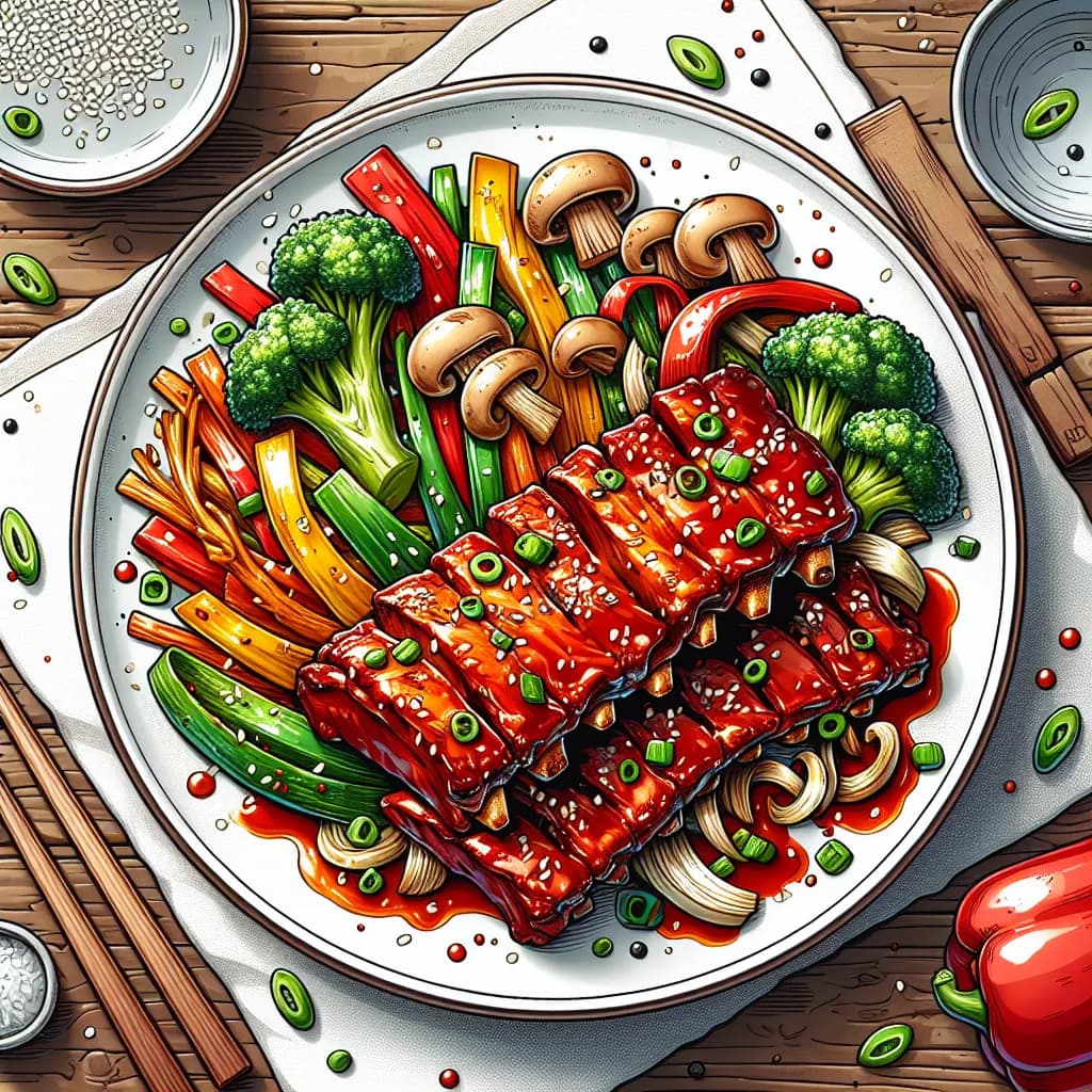 Korean Spicy Ribs and Veggie Stir-Fry