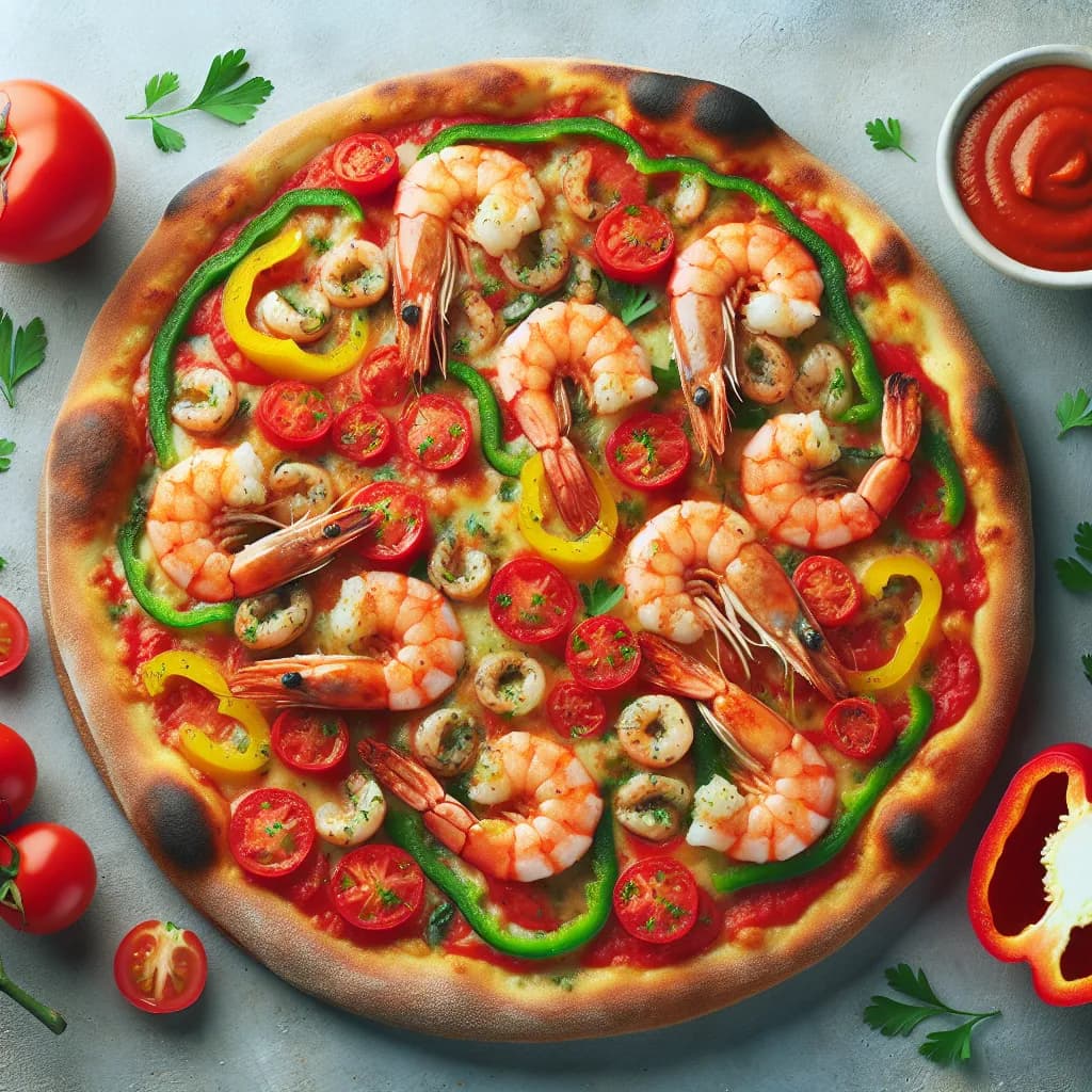 Kreolische Pizza mit Garnelen
