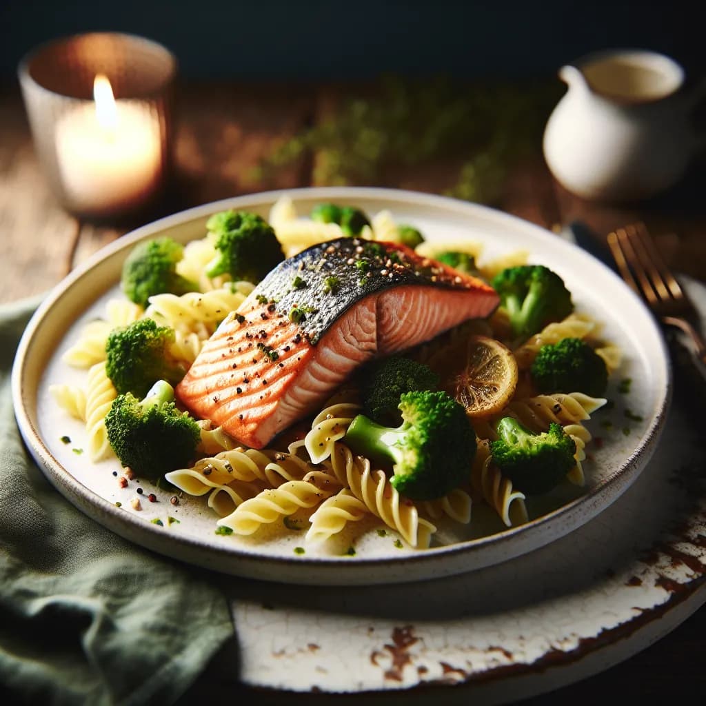 Lachs Nudeln mit Brokkoli