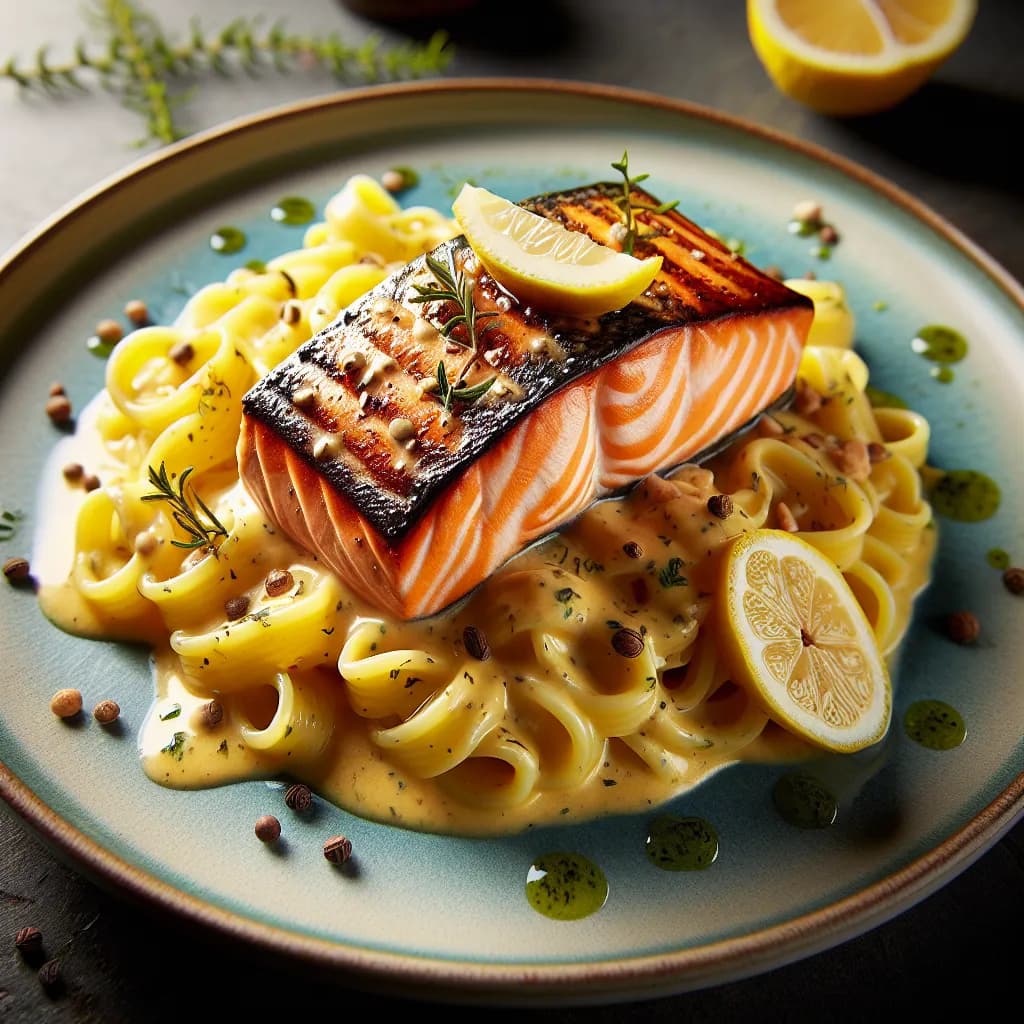 Lachs Nudeln mit Zitronensauce