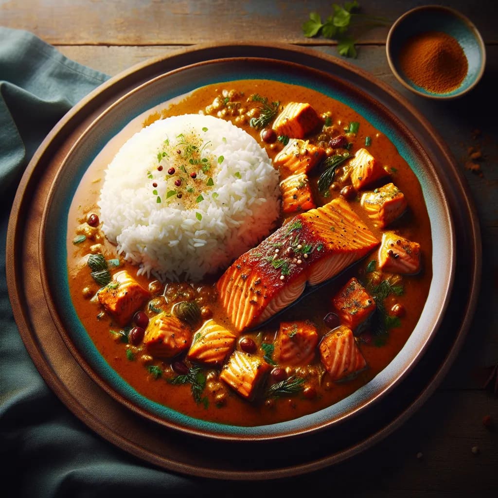 Lachs-Curry mit Reis