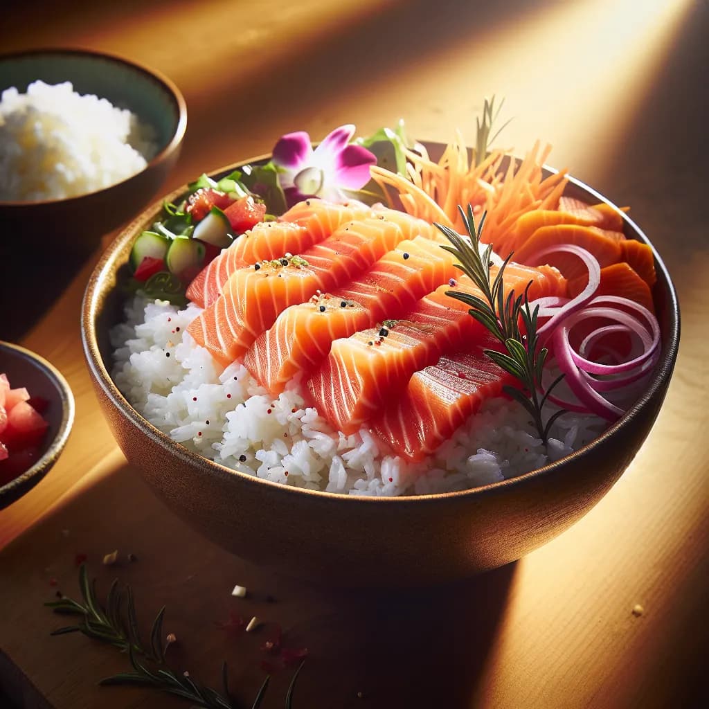 Lachs-Poké-Bowl mit Reis