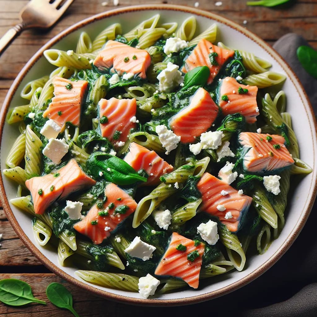Lachs-Spinat-Pasta mit Fetakäse