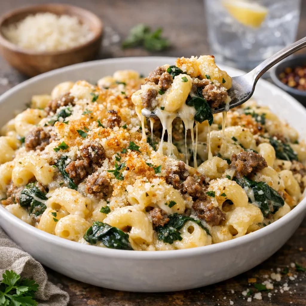 Lamb and Spinach Mac and Cheese