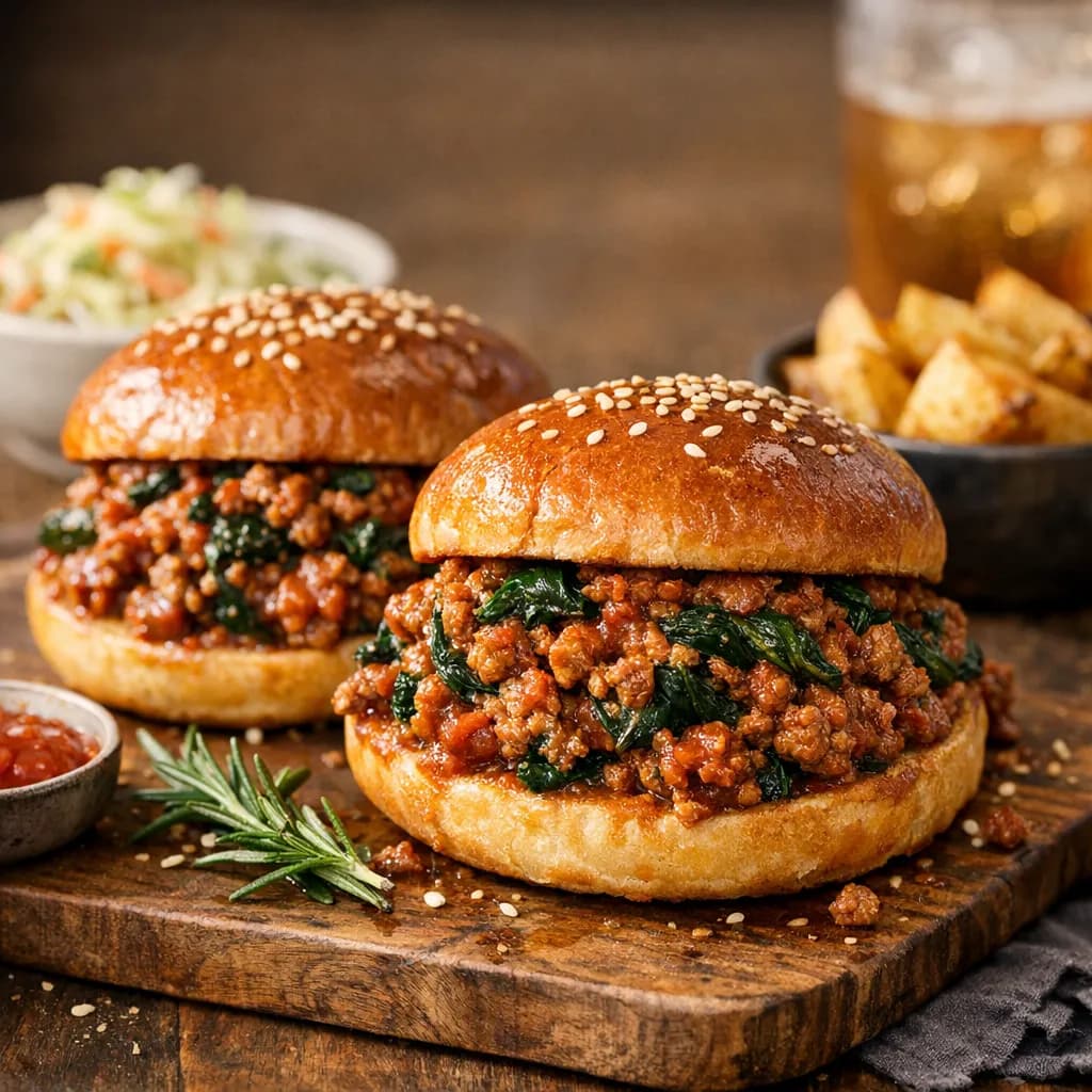 Lamb and Spinach Sloppy Joes