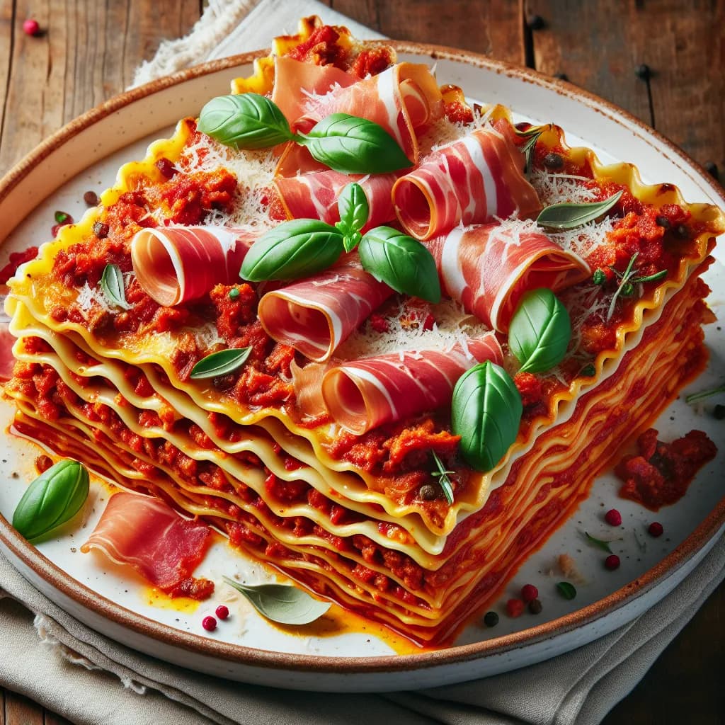Lasagna con Carne Macinata, N'duja e Prosciutto Crudo