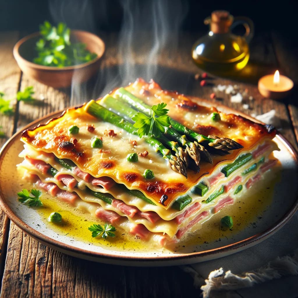 Lasagne bianche con asparagi e speck