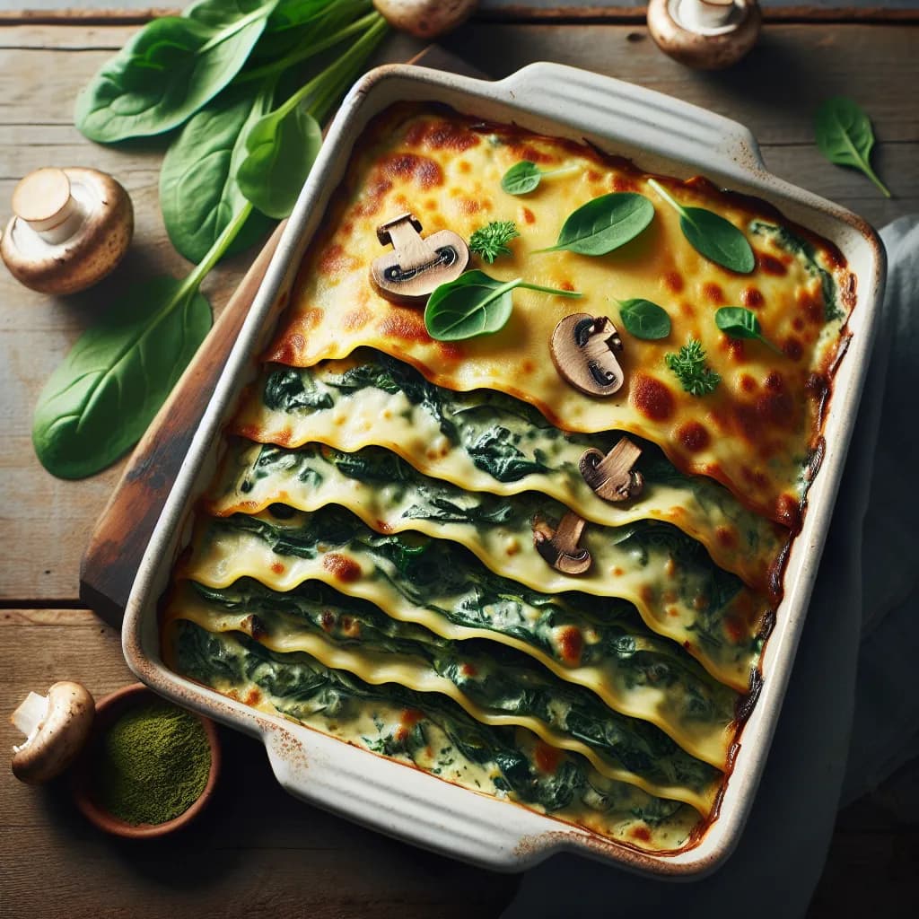 Lasagne végétalienne aux épinards et champignons