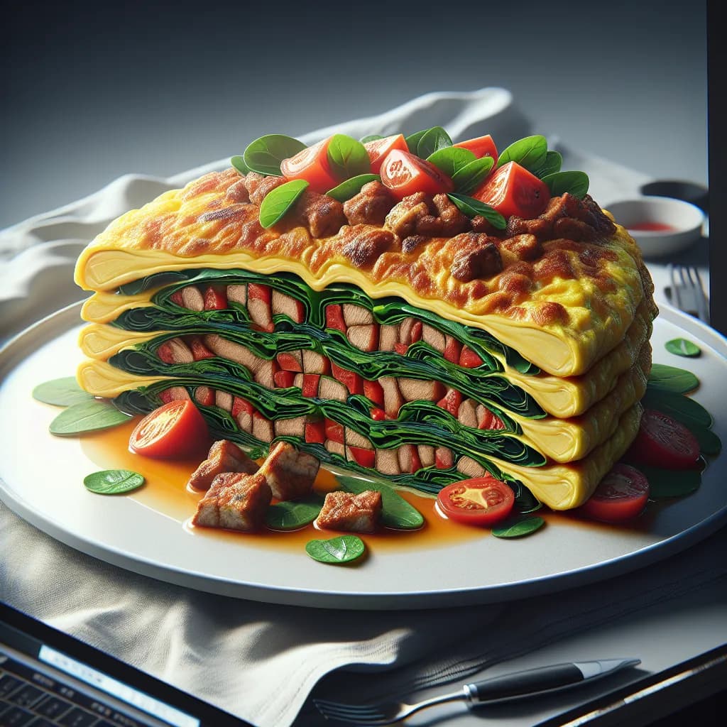 Leafy Green and Tomato Omelette with Meat