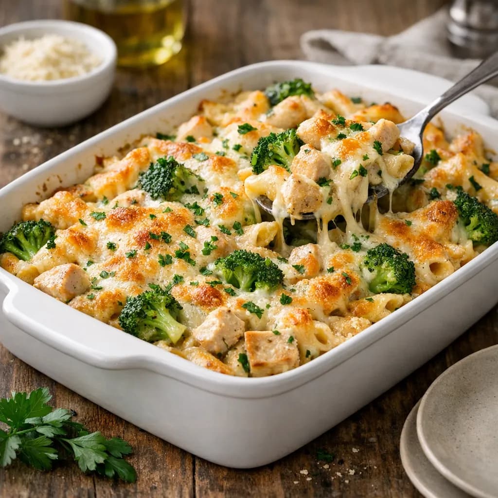 Leftover Chicken Alfredo Pasta Bake