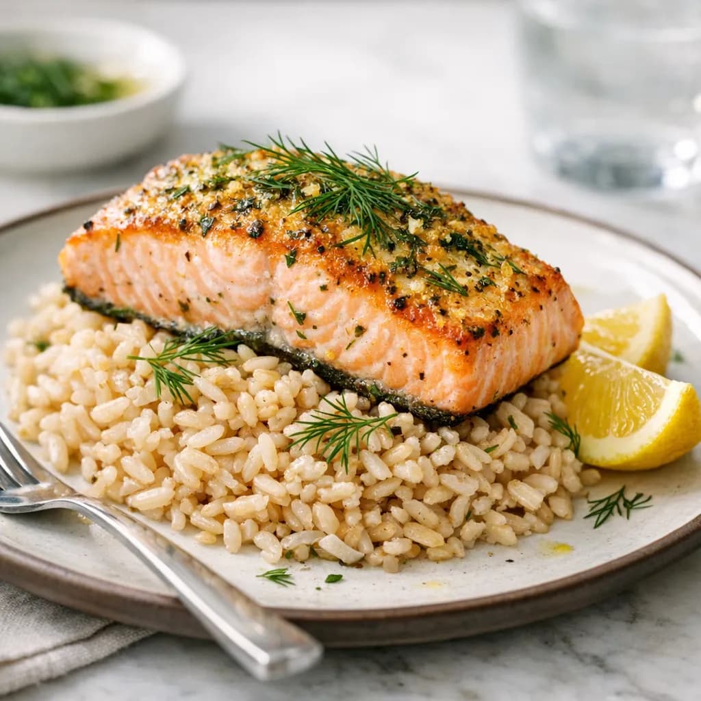 Lemon Dill Baked Salmon and Rice