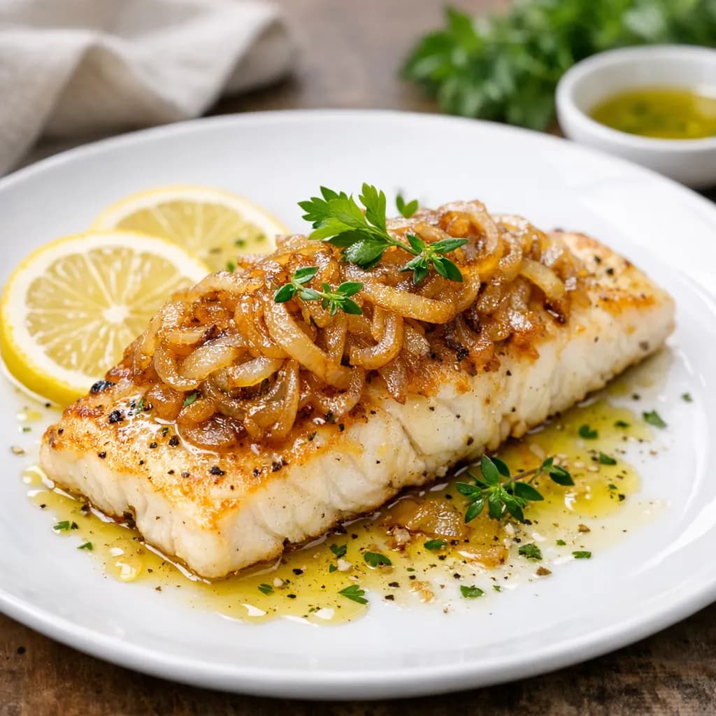 Lemon Garlic Fish with Caramelized Onions